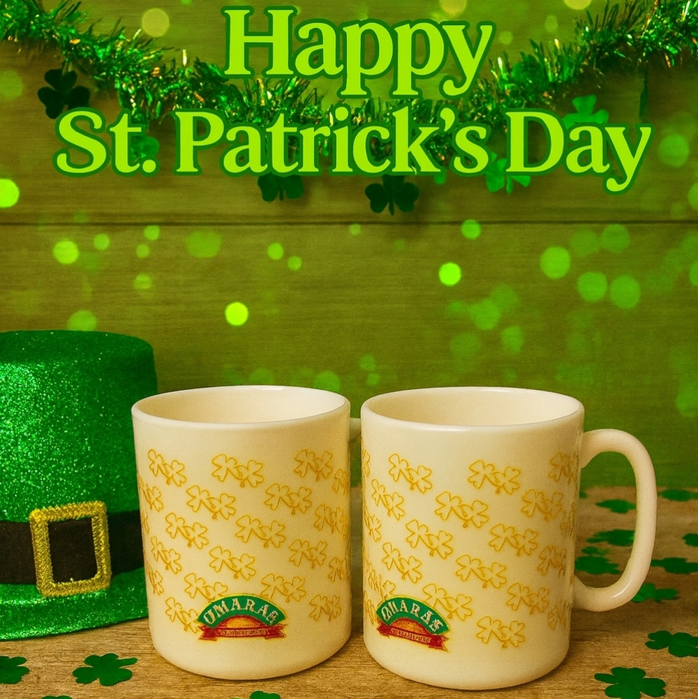O'MARA'S Irish Country Cream Coffee Tea Mugs 9oz gold/yellow Shamrocks /…
